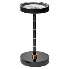 Palmer Plate Round Table with Porcelain Plate in Black Lacquered and Gold Leaf