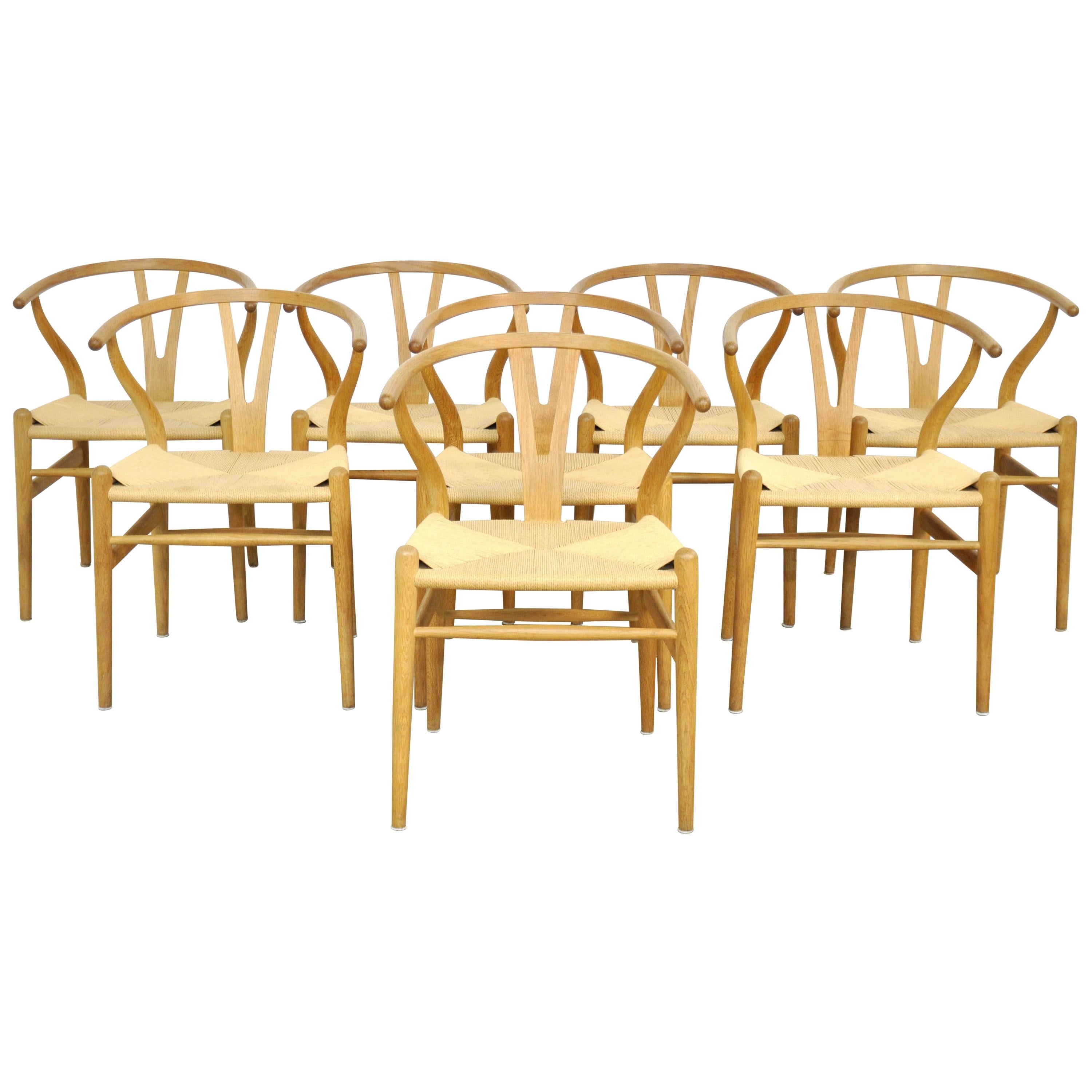 Set of Eight Hans Wegner Oak Wishbone Chairs