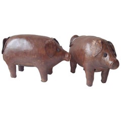 Abercrombie and Fitch Pair of Leather Pigs by Dimitri Omersa, Footstools, Stool