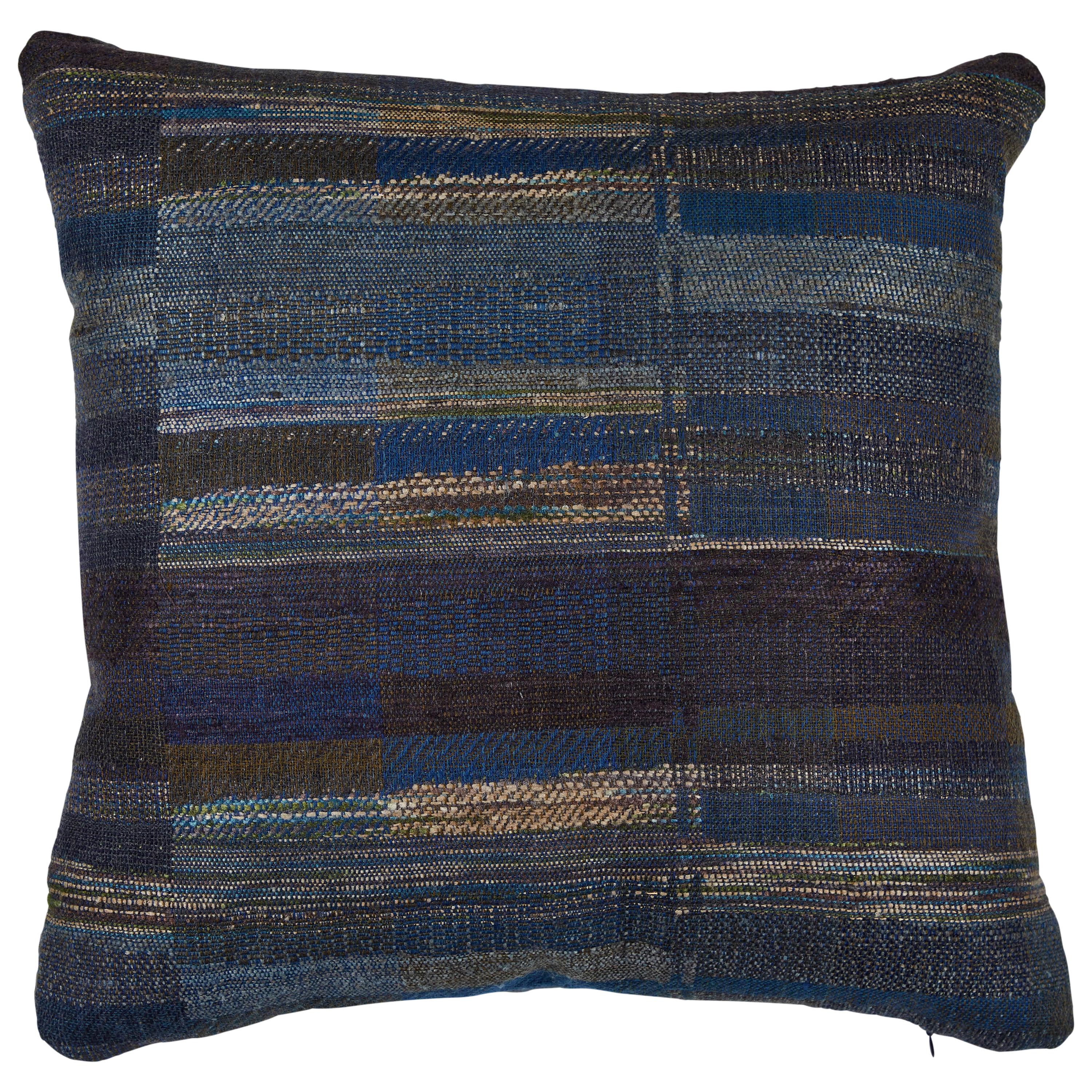 Indian Handwoven Pillow Blue/Green Stripe Pillow For Sale