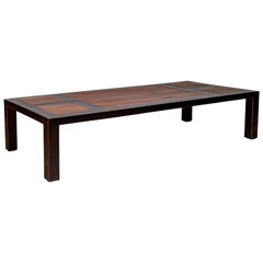 Burmese Vintage Long Coffee Table with Geometric Parclose Design and Dark Patina