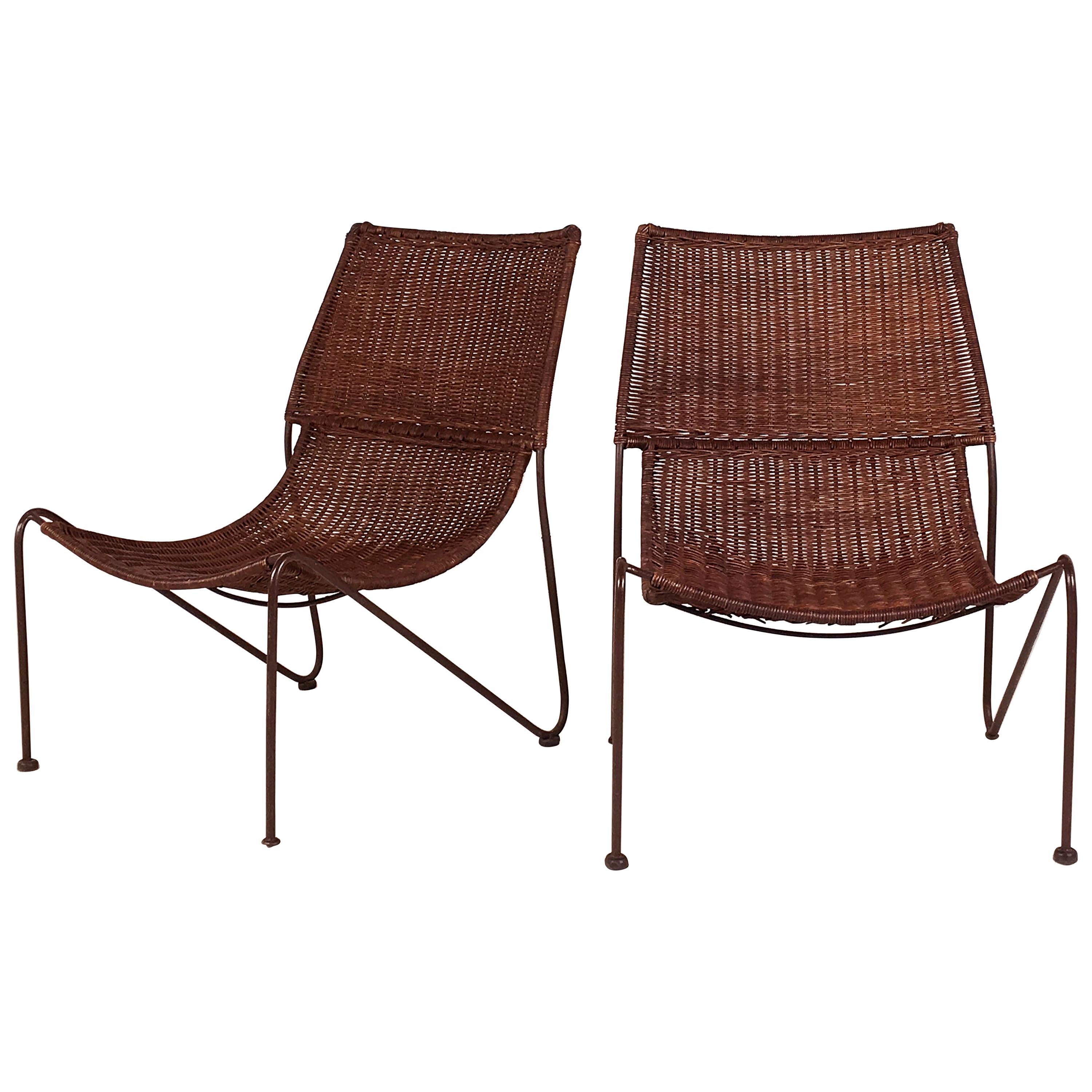 Pair of Scoop Chairs in Wicker Rattan