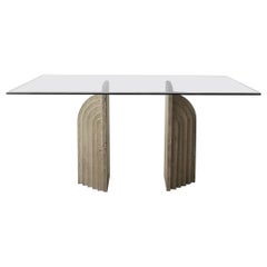 Solid Italian Architectural Travertine Double Pedestal Dining Table