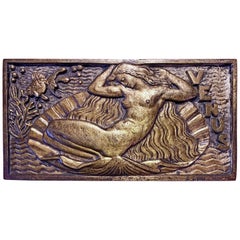 "Naissance de Vénus":: fabuleuse plaque en bronze Art déco avec scène sous-marine