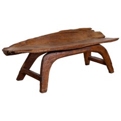 Freeform Design Antique Wooden Bench from the Riverbed of Bali with Arching Base