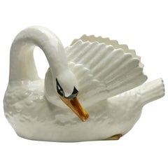 Majolica Swan Jardinière Stamped Imperiale Nimy, Belgium, circa 1900