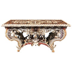 French Seashell Encrusted Console / Entry Table