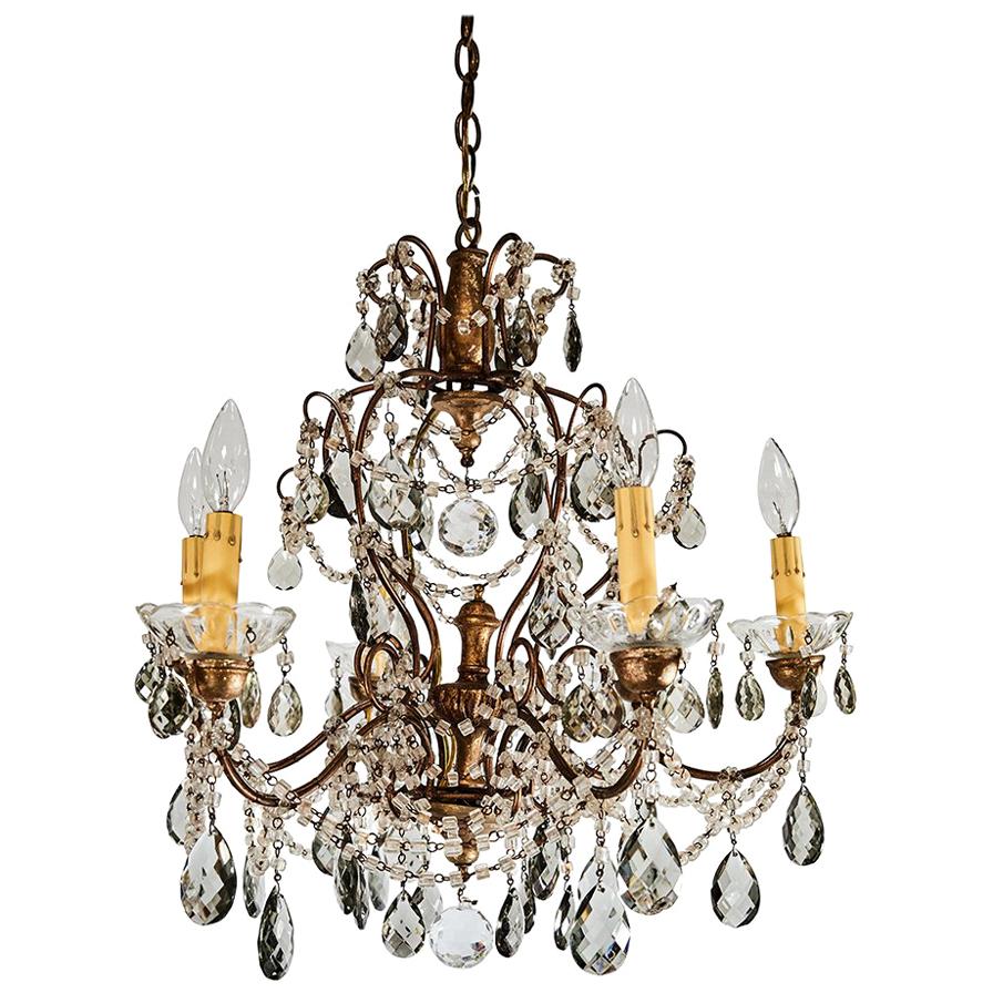 French Six Light Crystal Chandelier For Sale