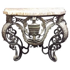 Table console italienne en bronze et métal patiné
