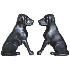 Vintage Pair of Labrador Dog Fireplace Andirons