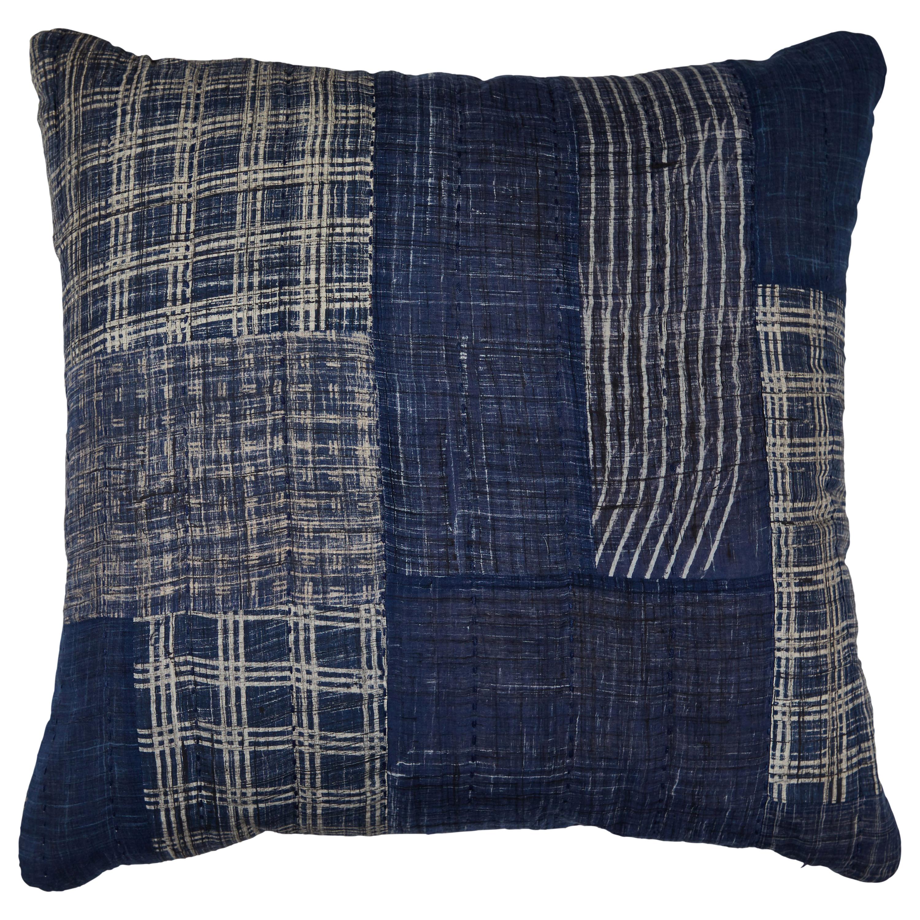 Indigo Patchwork Pillow Blue For Sale