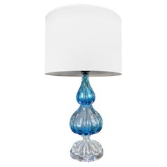 Blue and Clear Seguso Murano Ribbed Glass Table Lamp