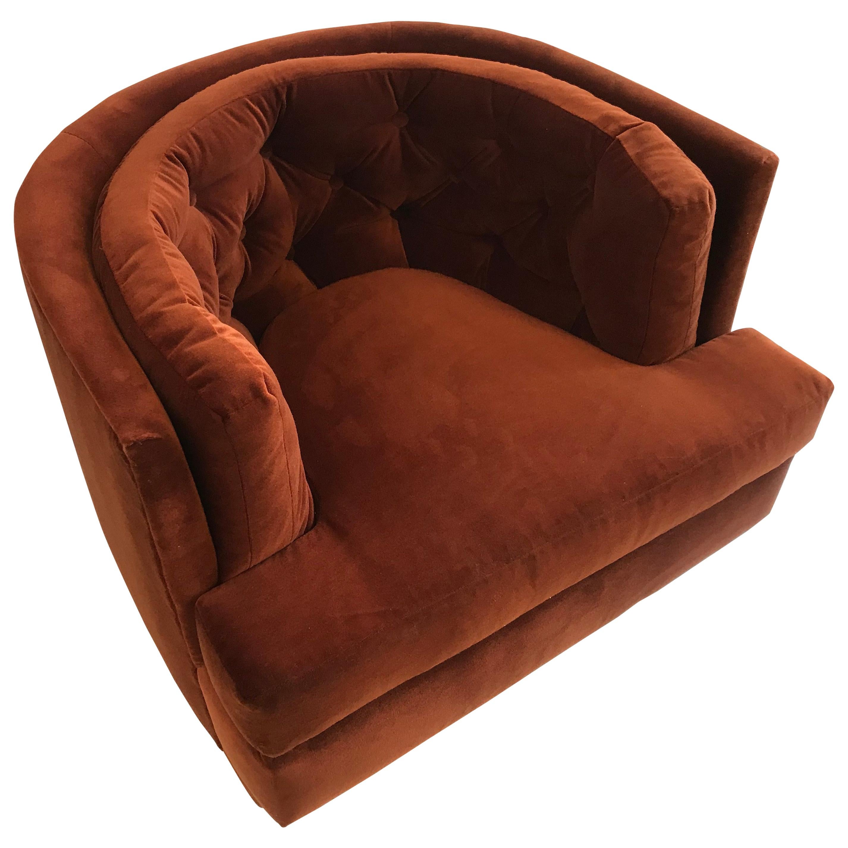 Burnt Orange Tufted Swivel Chair by Milo Baughman