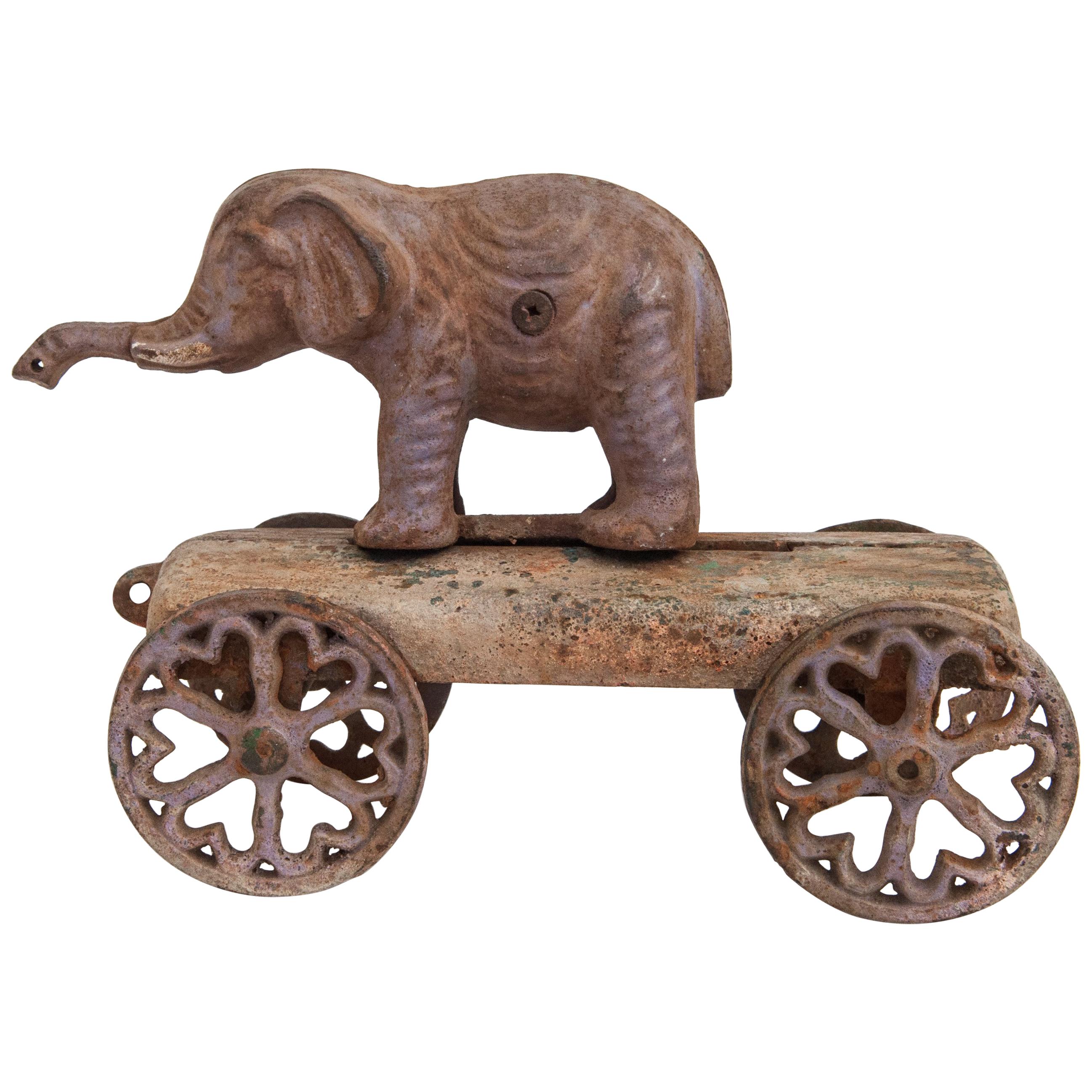 Vintage Elephant Pull Toy, Cast Iron, USA, Early 20th Century