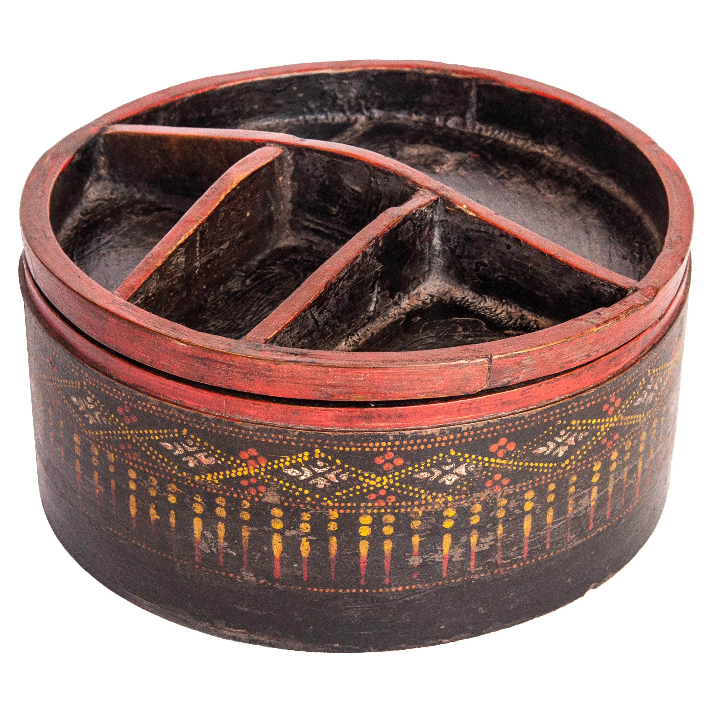 Vintage Bamboo Betel Box. Original Color, Cambodia, Early to Mid-20th Century
