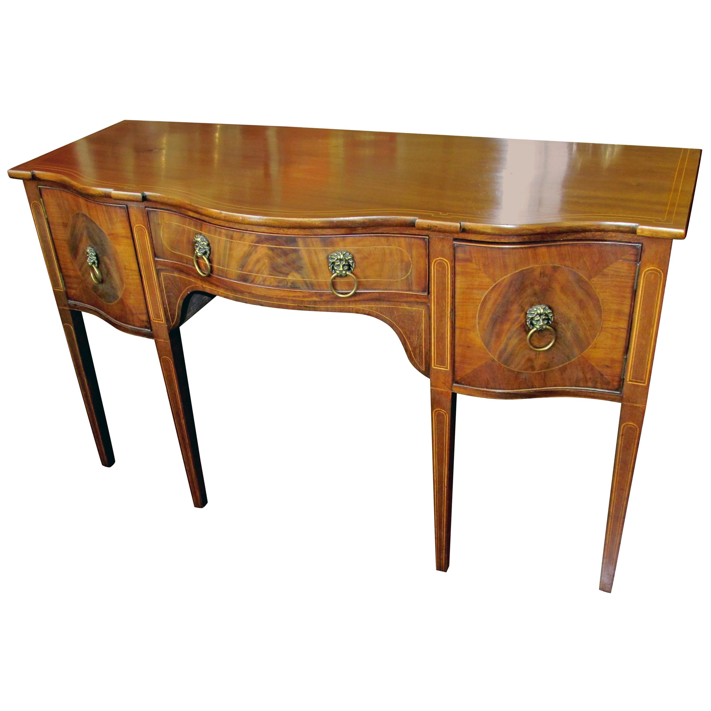 19th Century English Inlaid Mahogany Serpentine Sideboard, Hepplewhite Style