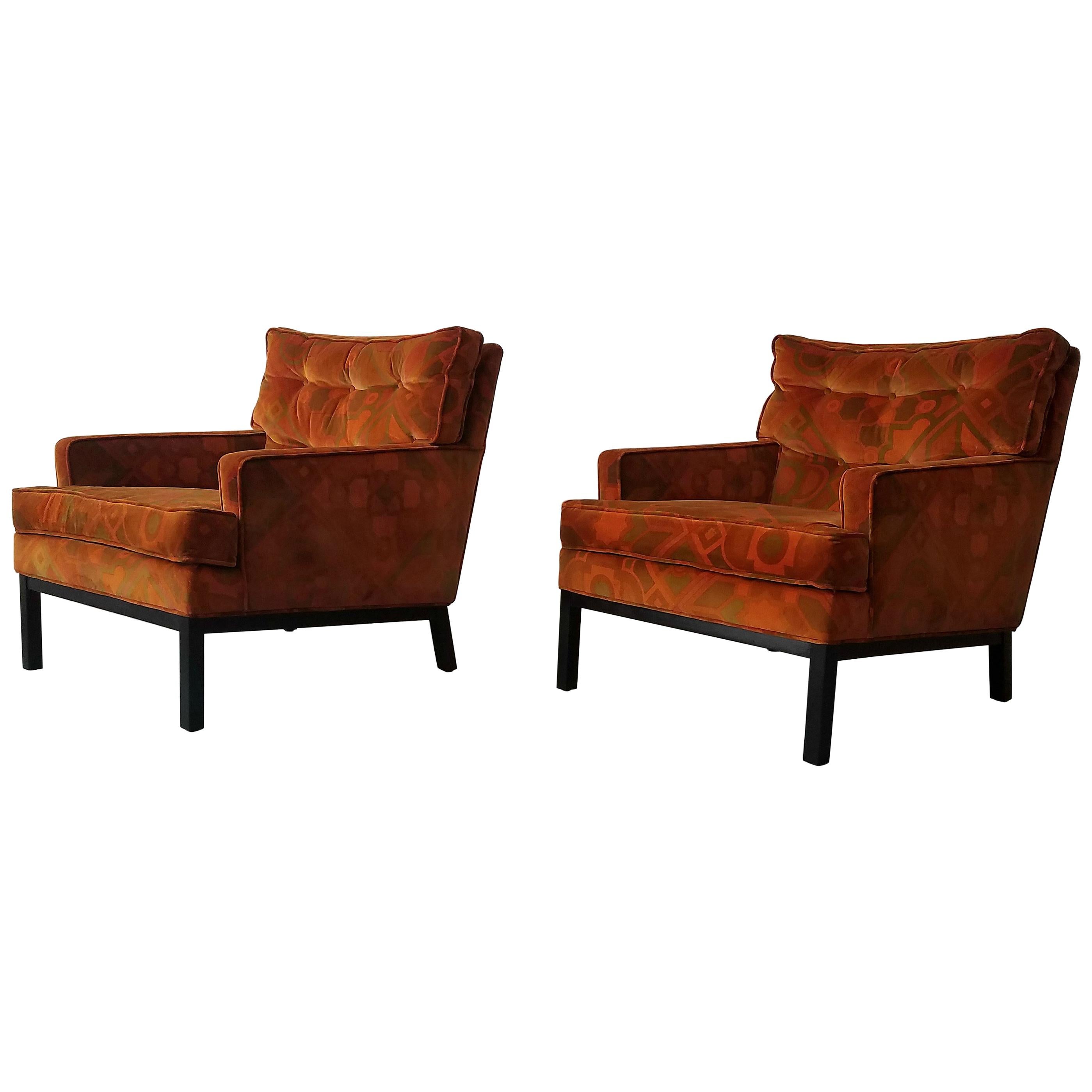 Pair of Midcentury Lounge Chairs by Harvey Probber in Jack Lenor Larsen Fabric