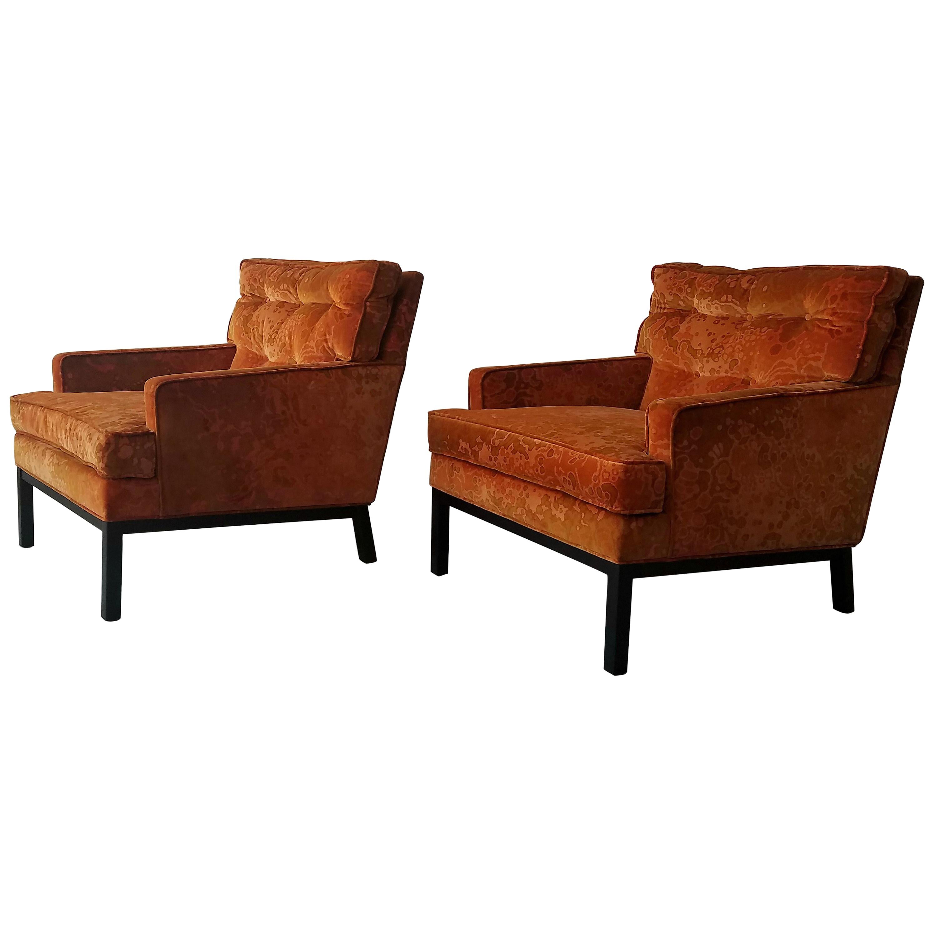 Pair of Midcentury Lounge Chairs by Harvey Probber in Jack Lenor Larsen Fabric