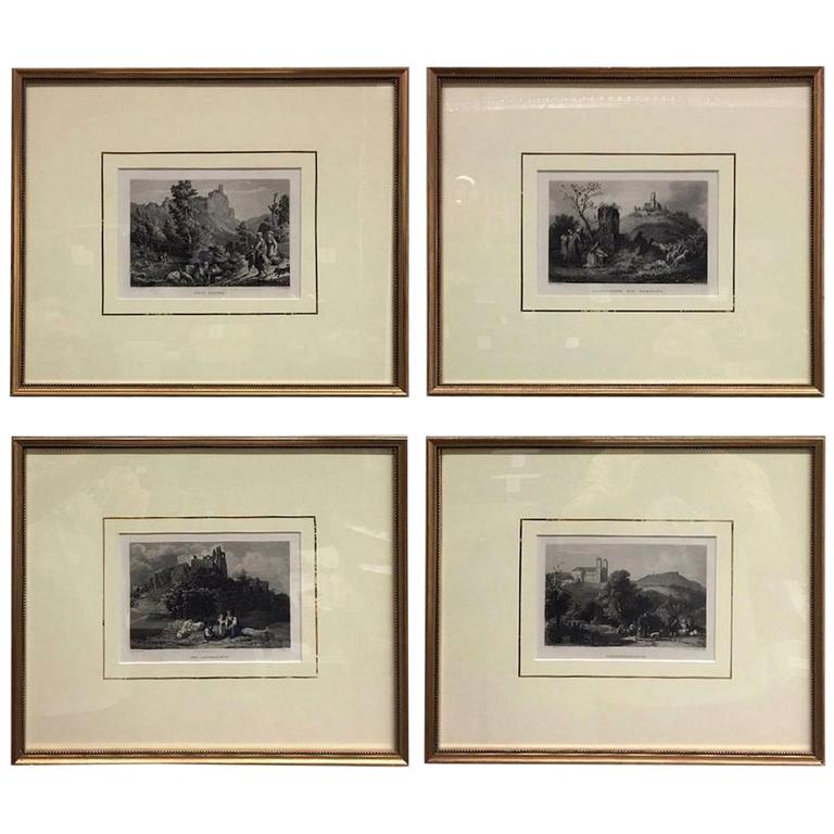 Set of Four Framed German Copper Engravings City Views Landscapes