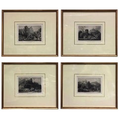 Vintage Set of Four Framed German Copper Engravings City Views Landscapes