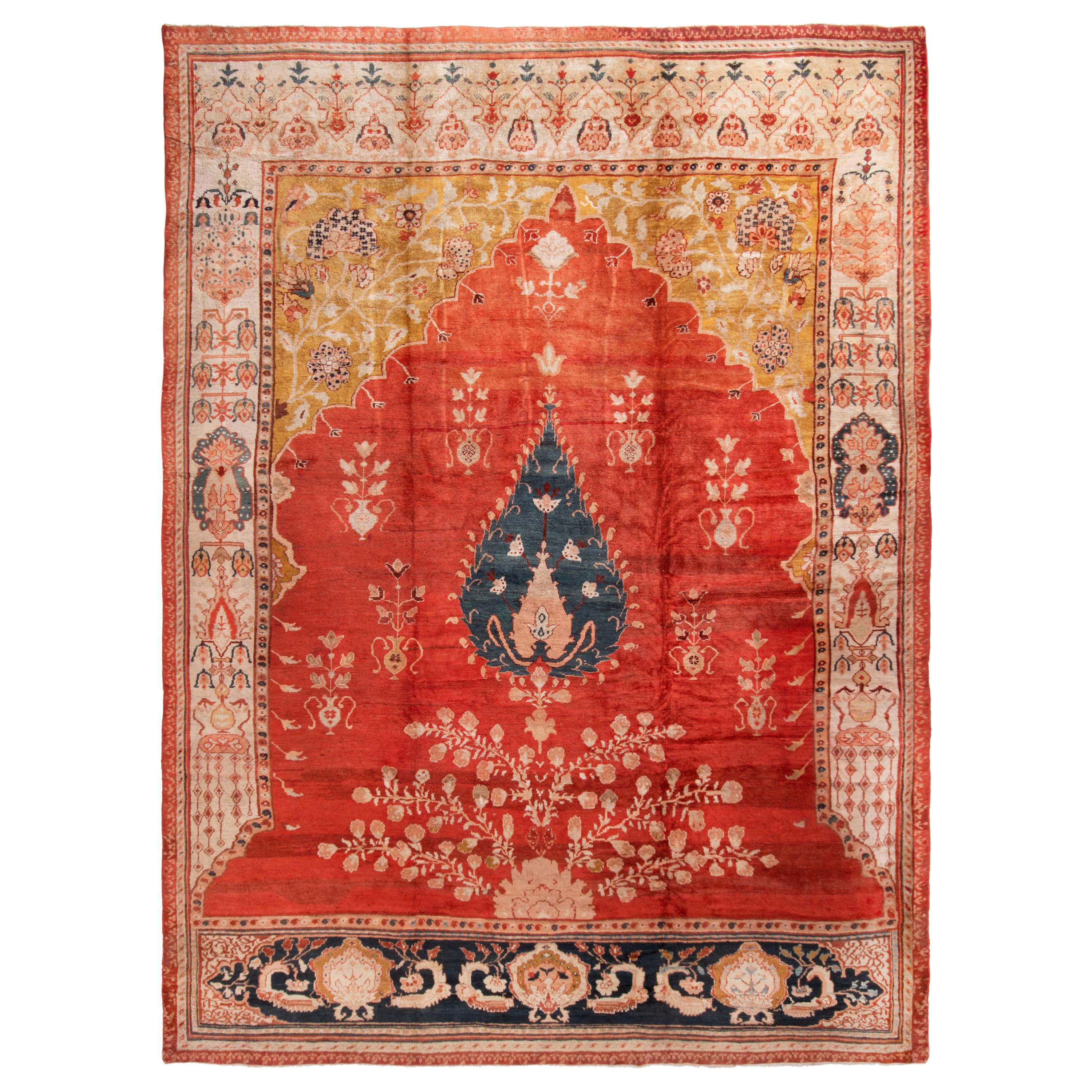Antique Sultanabad Red and Gold Medallion Rug with Geometric-Floral Patterns