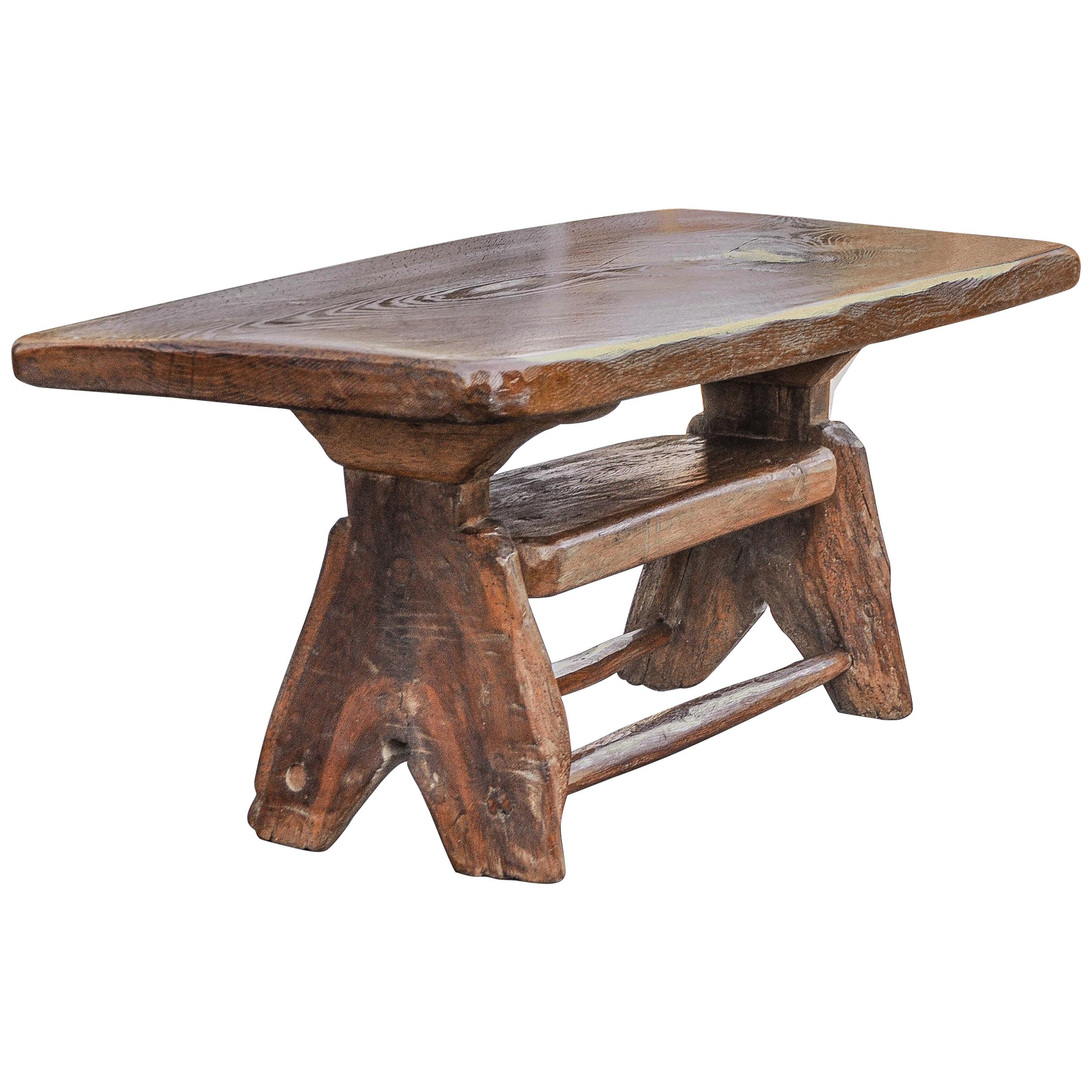 Brutalistic Handmade Coffee Table from Solid Oak, Swiss Alpine Furniture For Sale