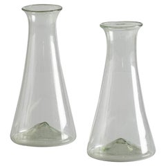 Antique Primitive Hand Blown Glass Bottles Set of Two, Italy, circa 1700
