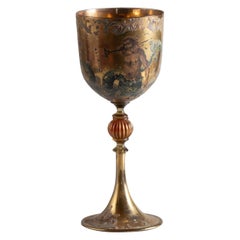 Vintage Murano Gold Paste Hand Painted Wine Glass, Italy, circa 1970