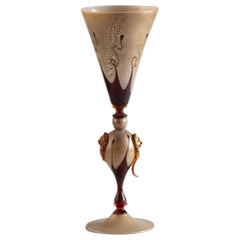 Murano Gold Paste Wine Glass with Damaged Decoration, Italy, circa 1970