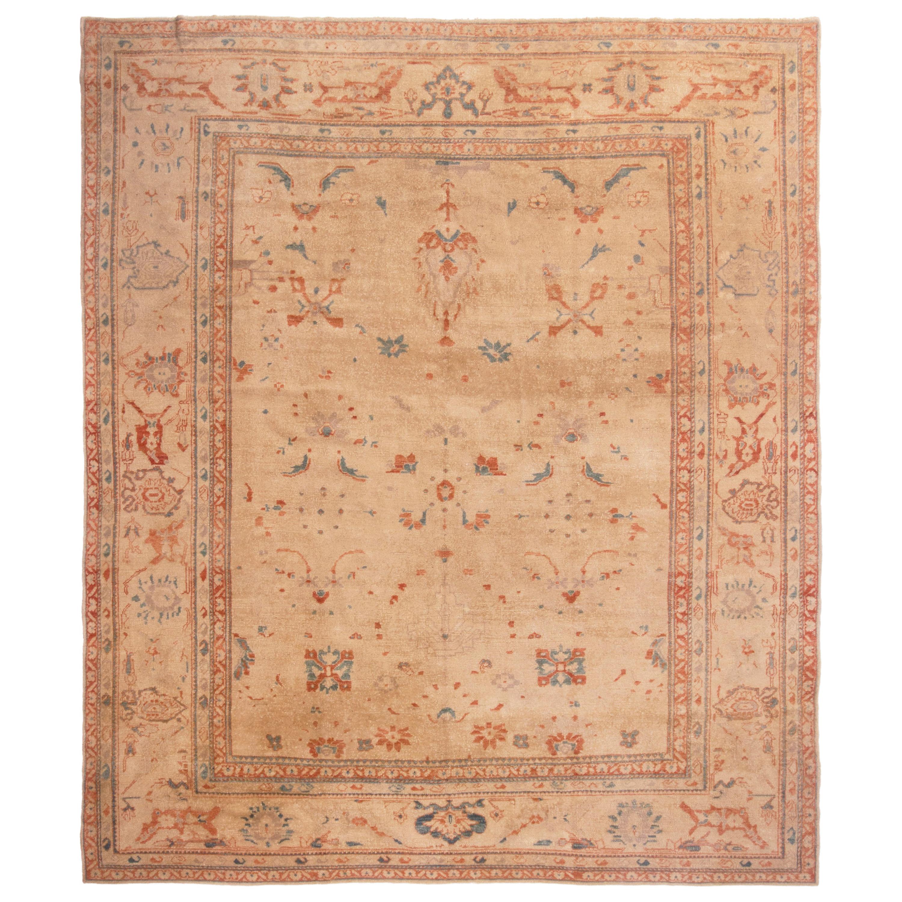 Sultanabad Pink Wool Rug with Geometric-Floral Patterns