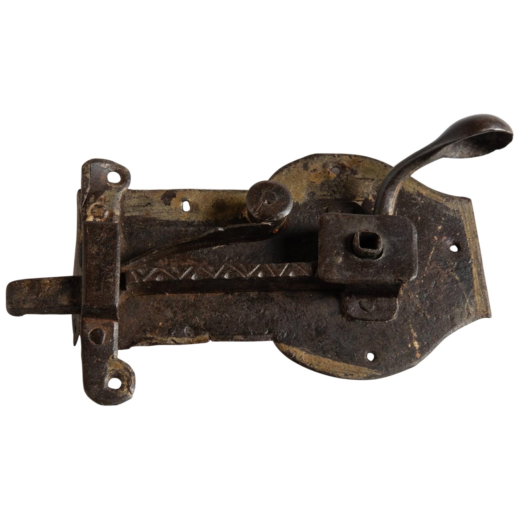 Decorative Antique Iron Lock with Handle, Italy, circa 1600 For Sale