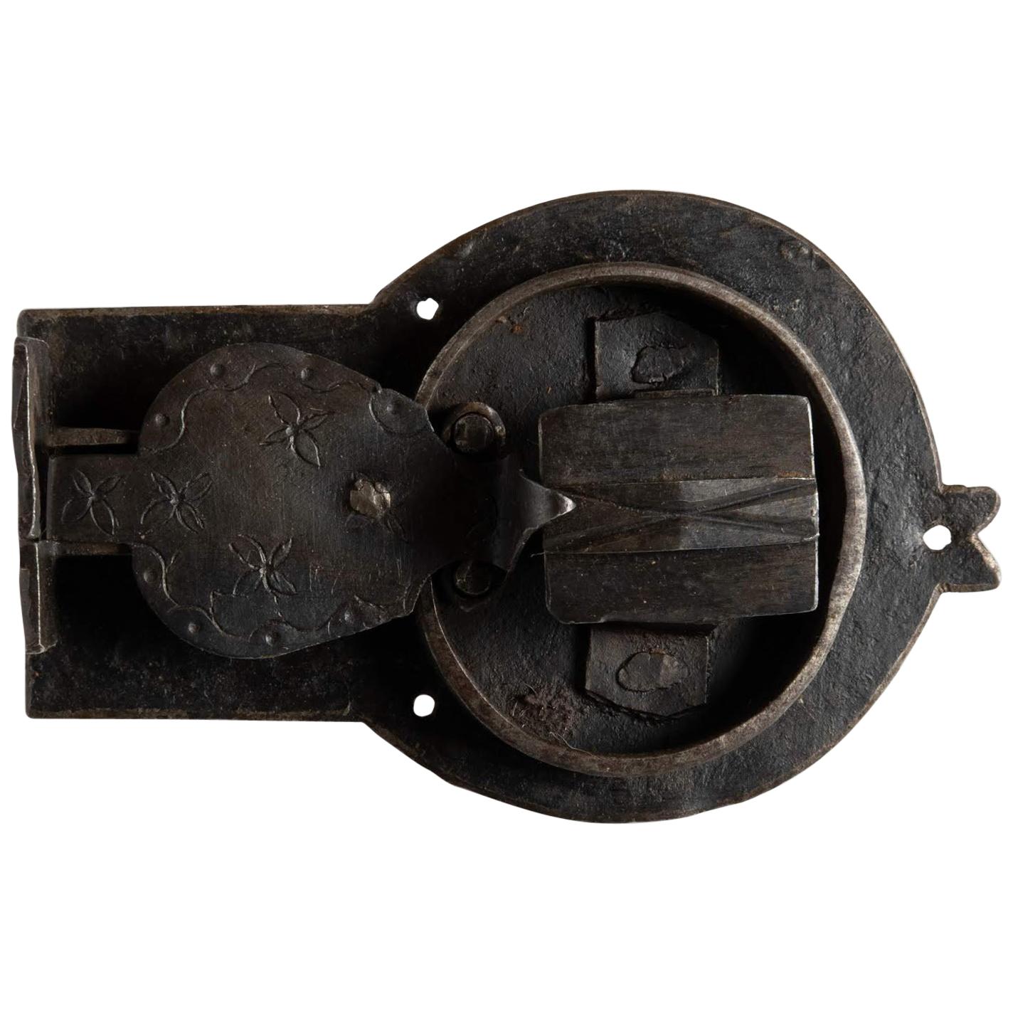 Primitive Handwrought Decorative Lock with It's Original Key, Italy, circa 1600 For Sale