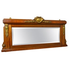 Antique Overmantel Mirror French Empire Revival Wall Walnut Ormolu, circa 1900