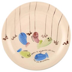 Stig Lindberg for Gustavsberg, "Löja" Plate, Hand Painted with Fish Motifs 1950s