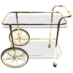 Vintage Hollywood Regency Style Bar Cart, Tea Trolley or Drinks Stand in Brass and Glass