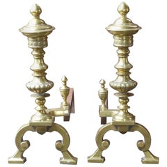 Antique Large English Victorian Andirons or Firedogs