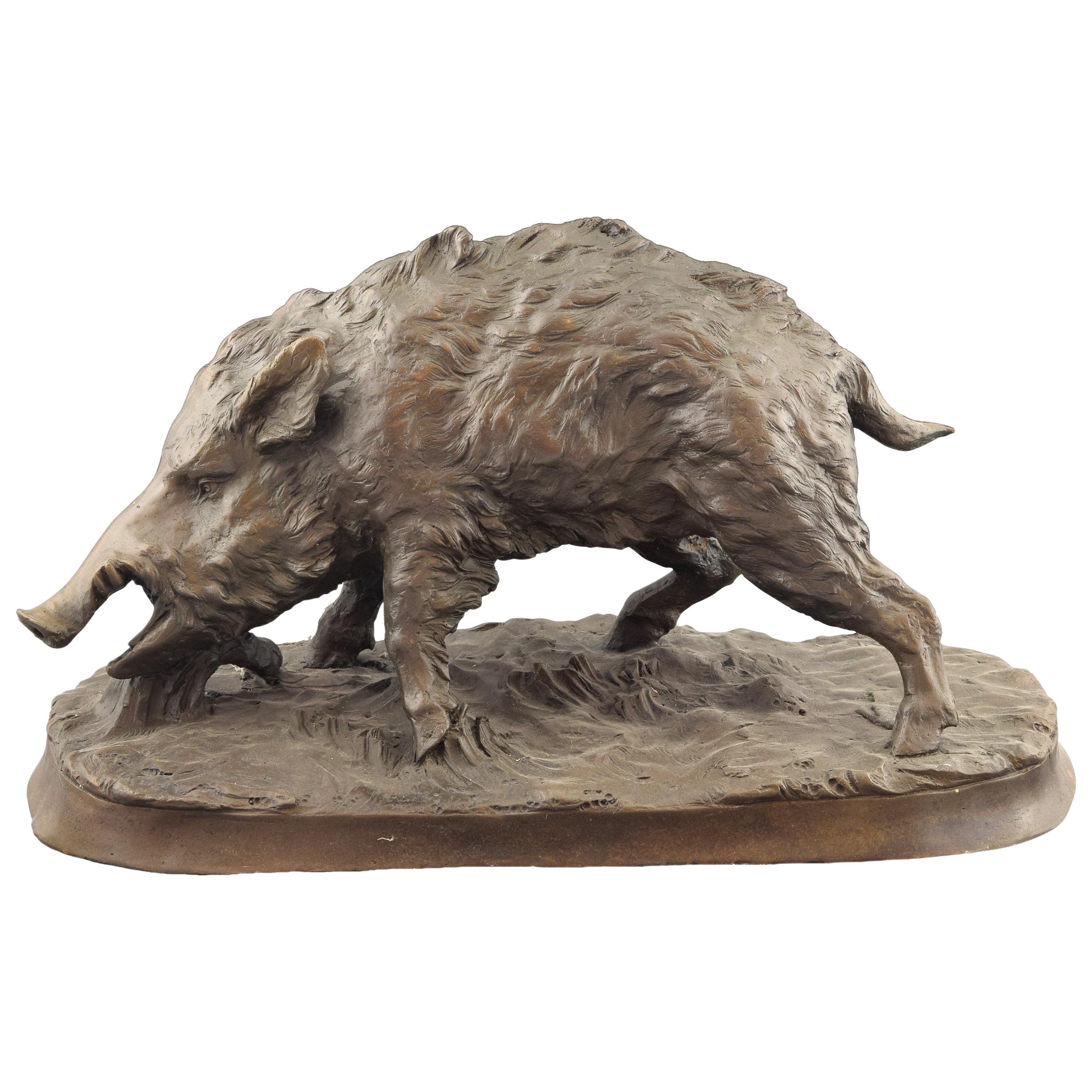 Obsidian Stand Art Deco Bronze Animals Wild Boar Aper Statuette Figurine Figure 