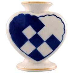 Vintage Aluminia Christmas Heart Vase in Blue Faience