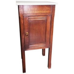 Early 1900s Dutch Oak Nightstand with White Marble Top