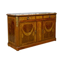 French Antique Cabinet, Empire Revival, Low, Cupboard, Marble Top, circa 1900