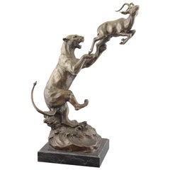 Lioness Hunting and Antelope. Bronze, Stone. After Models from Glen, Robert