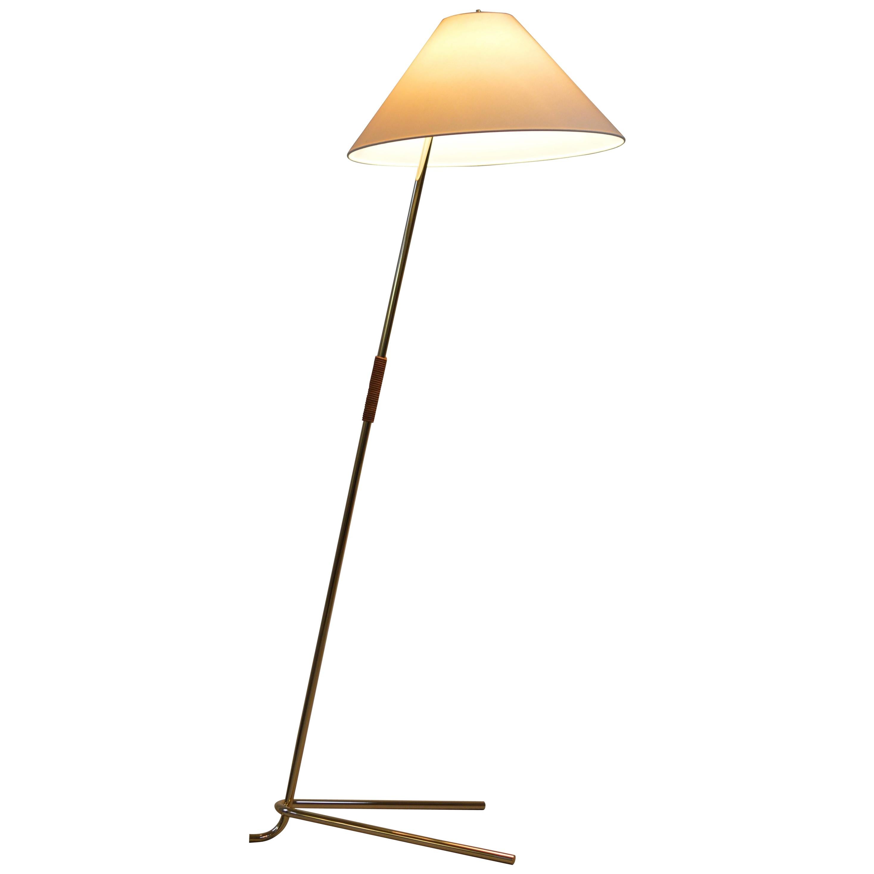 Brass and Leather 'Hase BL' Floor Lamp by Kalmar - 'US' PLUG 