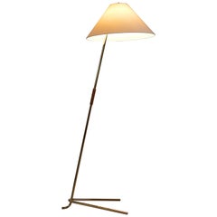 Brass and Leather 'Hase BL' Floor Lamp by Kalmar - Ships from Stock