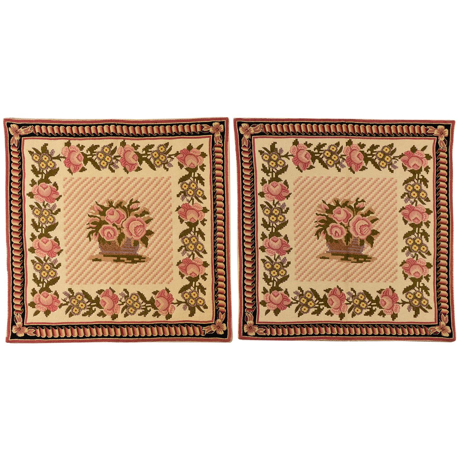  Pair of Needle Point Bedside Carpets or Large Cushions