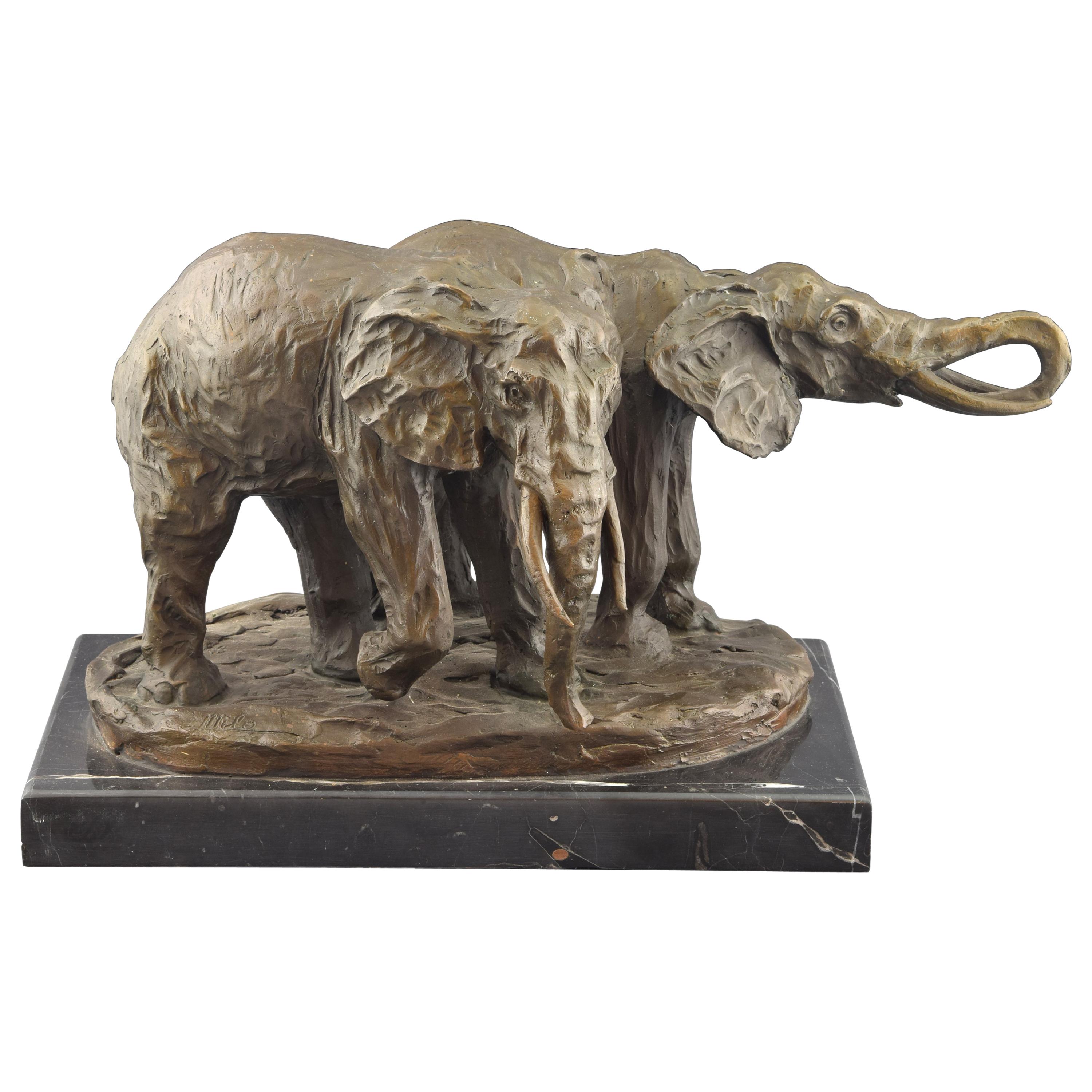 Two African Elephants. Bronze, Marble, after Models from Milo ‘1939-‘