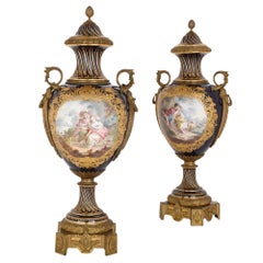 Large Pair of Gilt Bronze-Mounted Sèvres Style Porcelain Vases