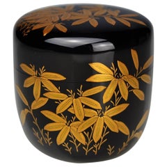 Gold Lacquer Tea Caddy with Bamboo Decor by Ippyosai VII '1942' 'Ippyo Eizo'