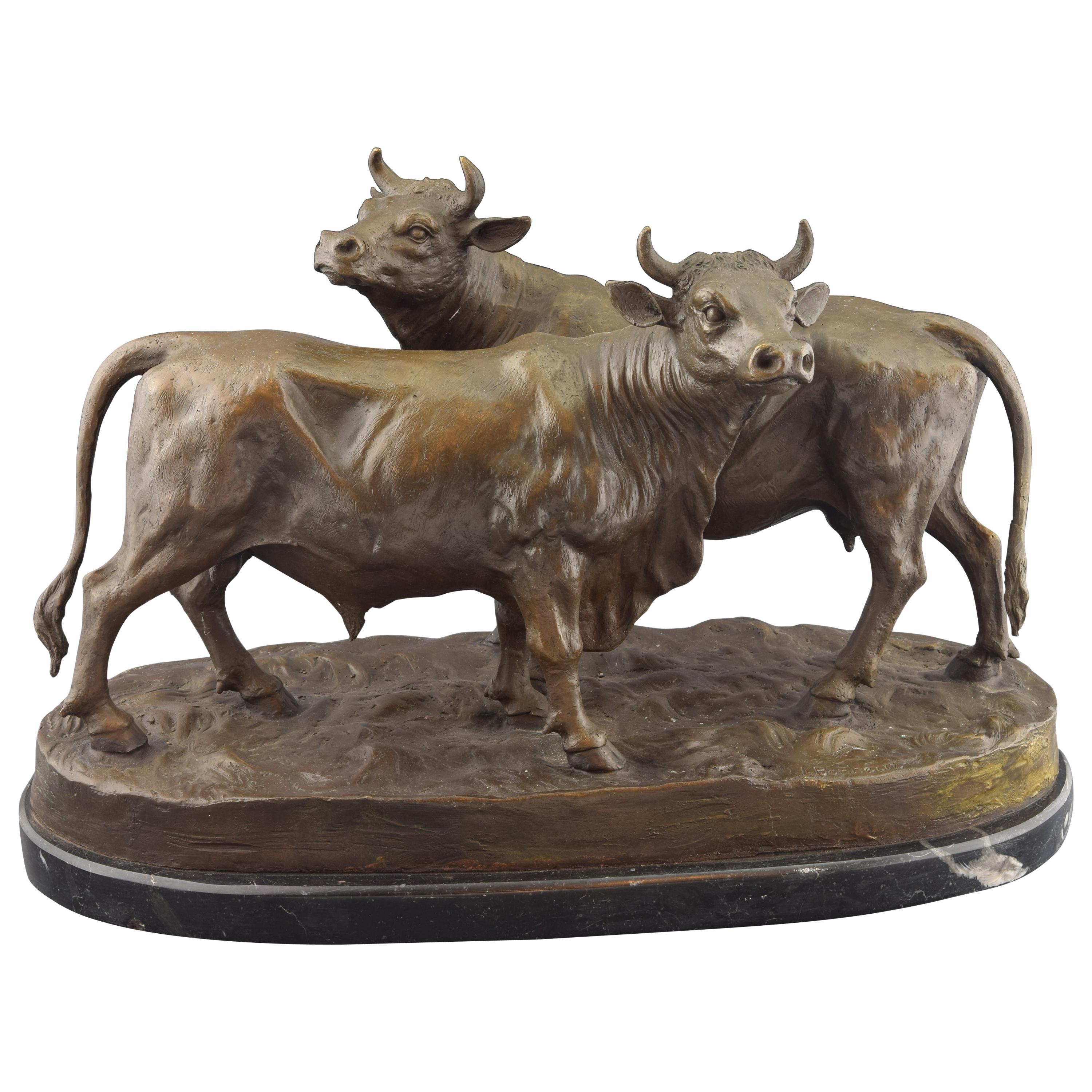 Cow with Bull Bronze after Models from Bonheur, Isidore 1827-1901