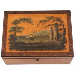 Sycamore Early Tunbridge Box Painted Ship, 19th Century