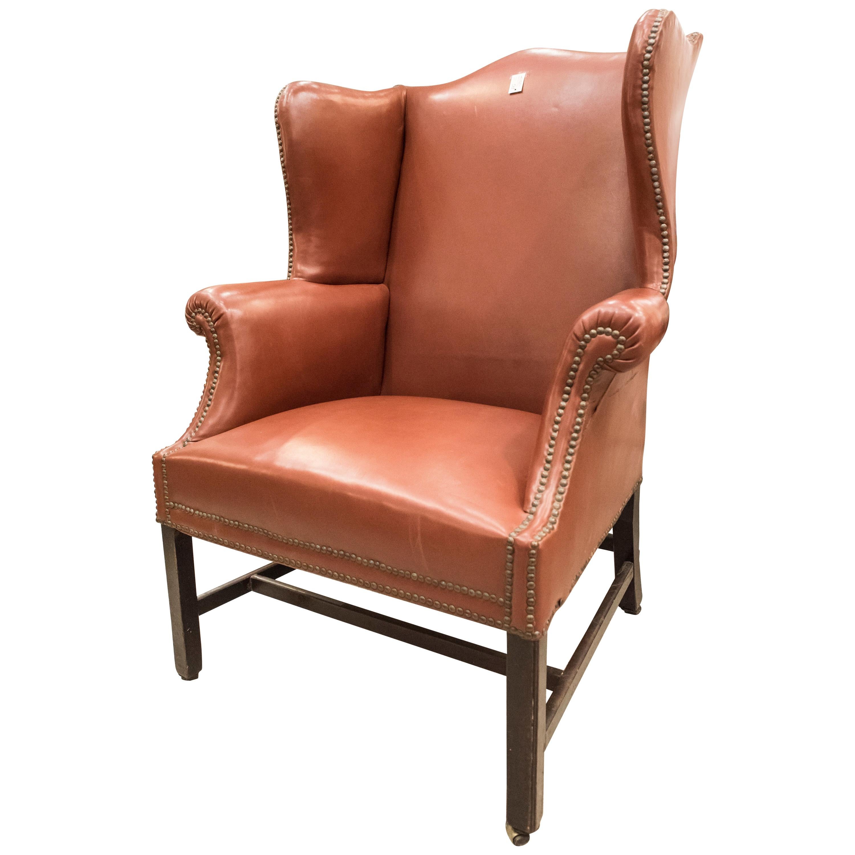 Late 18th Century George III Brown Leather and Oakwood English Armchair, 1790s